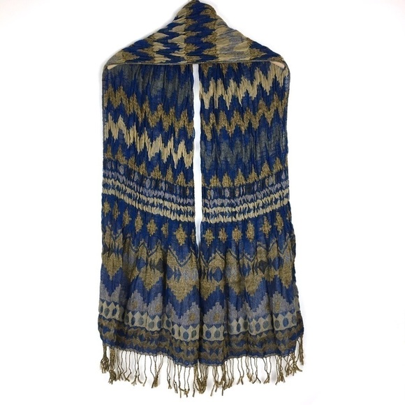 SACO BAY Scarf Fringe Artisan Style Textured Southwestern Boho Chevron Dot Blue - Picture 7 of 14